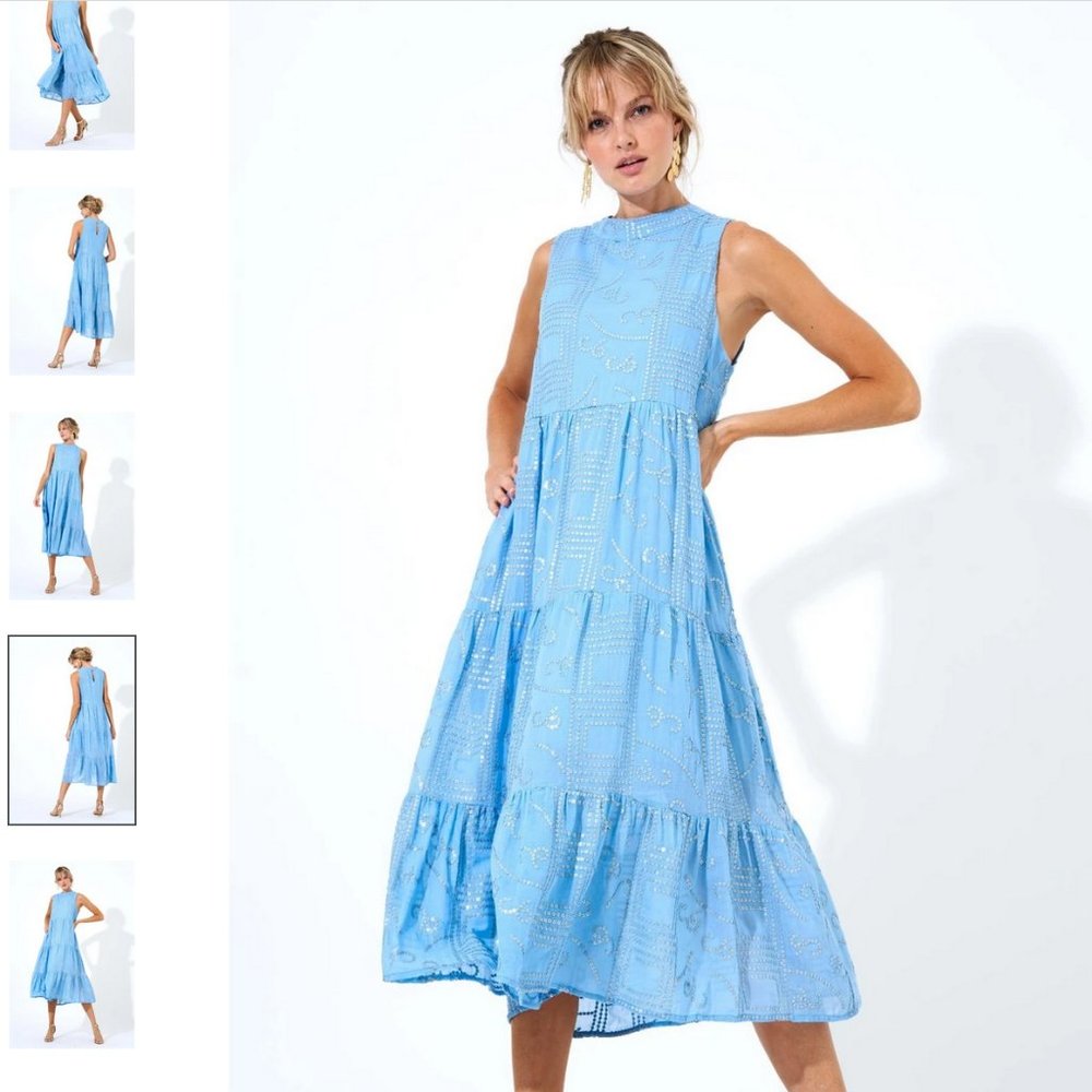 Oliphant Ruffle Tiered Midi Dress- Byzantine Blue